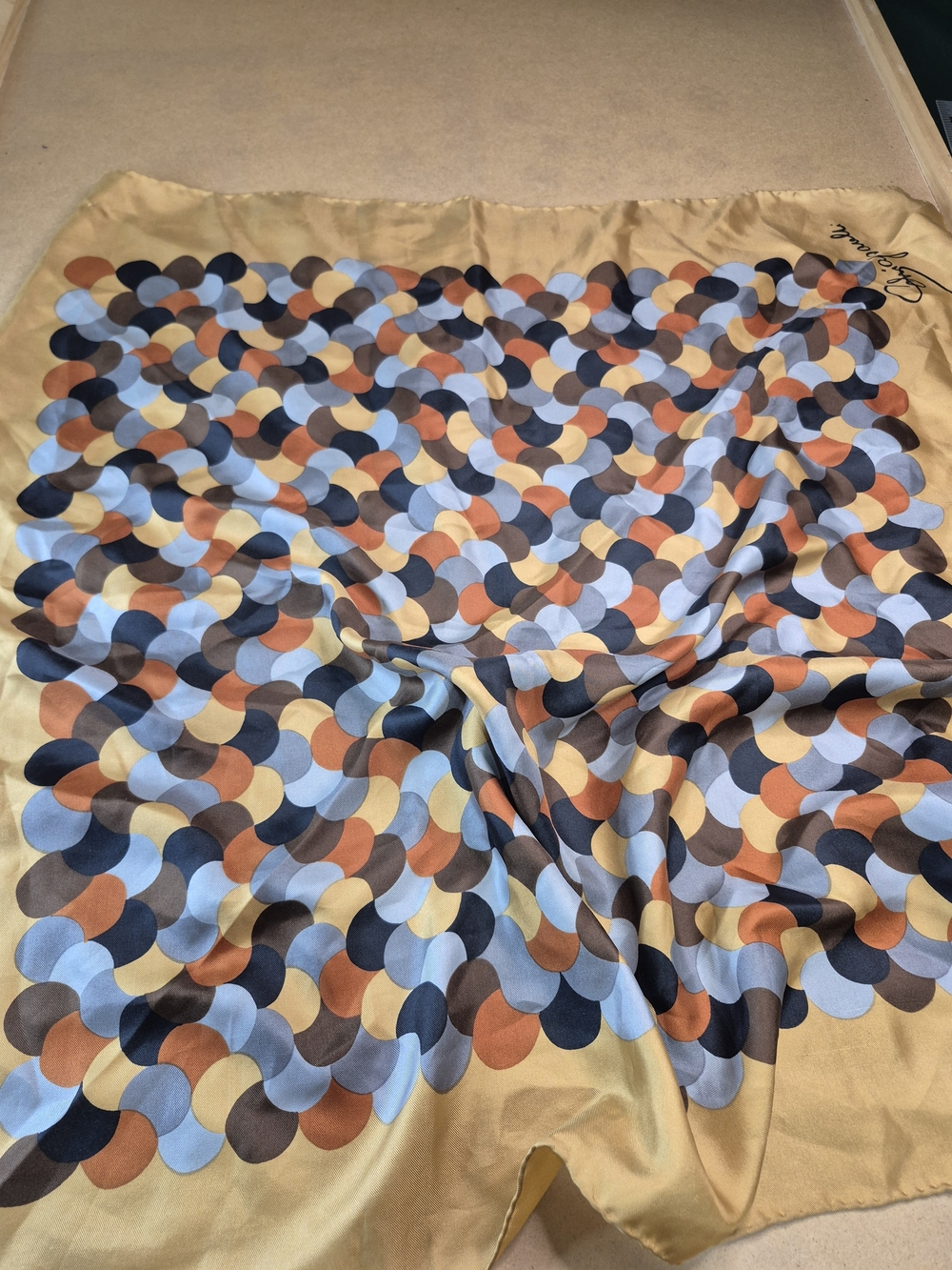 Designer Silk-Feel Geometric Scarf - Gold Multi